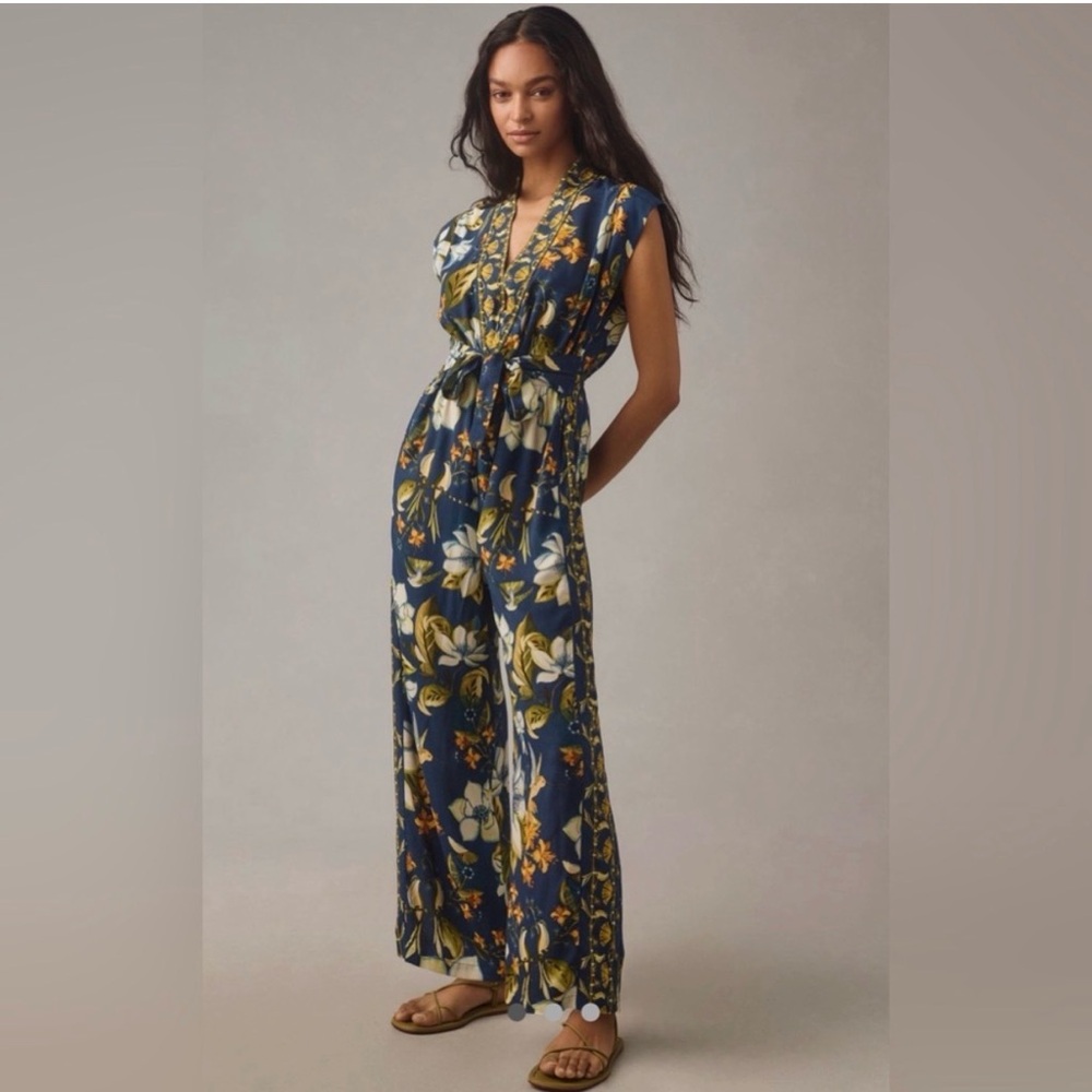 Farm Rio x Anthropologie Hummingbird Floral Jumpsuit